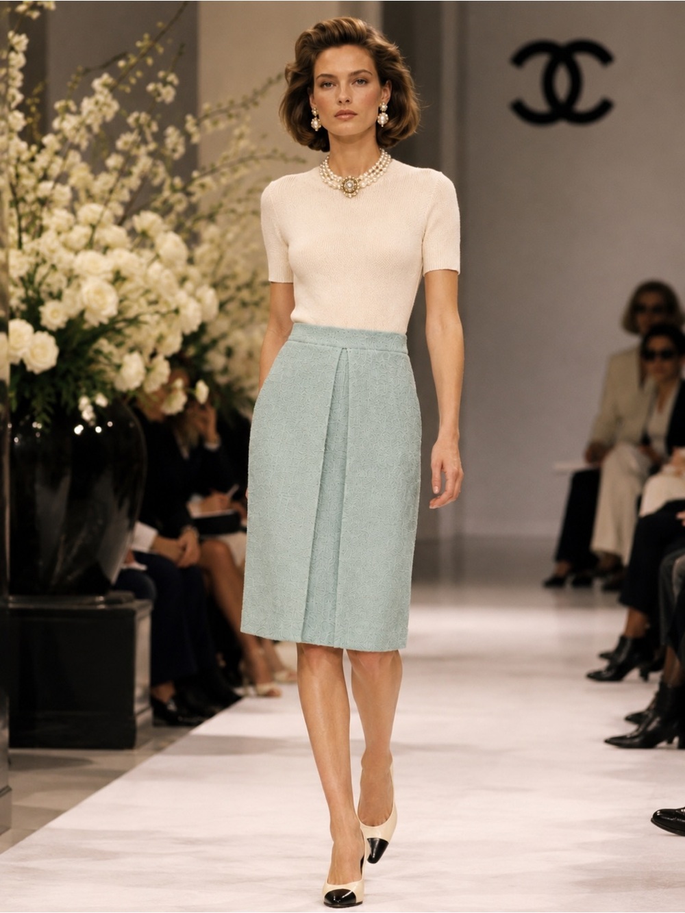 Chanel Vintage 1999 Cruise Aqua Seafoam Pencil Skirt FR44 US12 Silk Lined - Picture 10 of 10